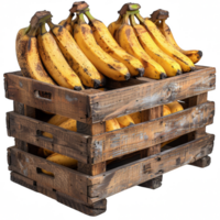 Bunch of bananas in a wooden box on transparent background png