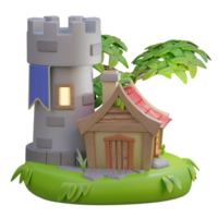 3d render gaming castle island with background transparent png