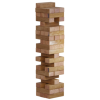 3d render wooden jenga tower with transparent background png