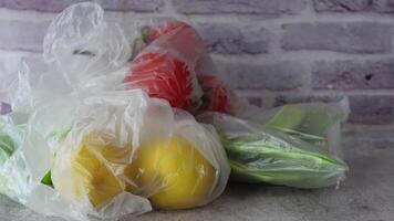 Fresh Vegetables in Clear Plastic Bag, Healthy Eating and Zero Waste Concept video