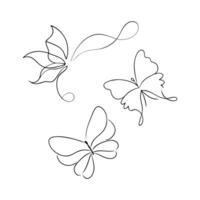 Flying butterfly continuous one line art 3 pcs set vector