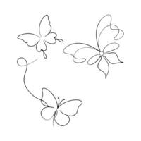 Flying butterfly continuous one line art 3 pcs set vector