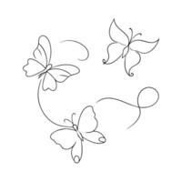 Flying butterfly continuous one line art 3 pcs set vector