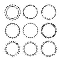 Set of round doodle frames isolated on white background vector