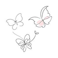 Flying butterfly continuous one line art 3 pcs set vector