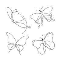 Flying butterfly continuous one line art 4 pcs set vector