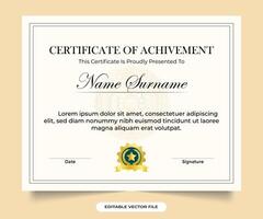 Academic course and diploma certificate design with vintage frame elements. Modern credential and honor certificate design with white and golden colors. Business Achievement appreciation paper vector