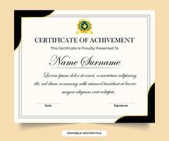 Elegant certificate template with vintage floral ornaments. Simple vintage style certificate decoration and frame design. Certificate of achievement diploma design with block color. vector