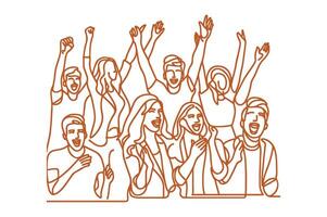 a cheerful crowd cheering with hands up, vector