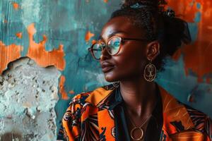 A portrait with the persons clothing and background share a similar color palette. AI generate photo