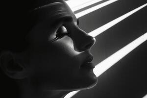 A mesmerizing portrait of a beautiful woman in black and white. AI generate photo