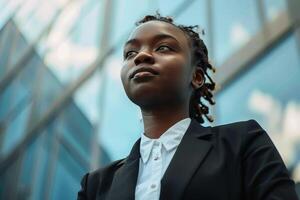 A person standing tall with a confident posture and a determined expression. AI generate photo