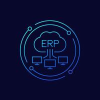 ERP software solutions icon with a cloud, linear design vector