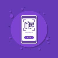 parcel QR code scanning with a phone icon vector