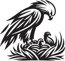 Eagle with Nest and Chicks in Black vector