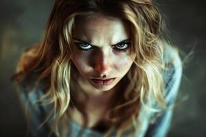 A dangerous and anrgy looking woman your mom warned you about. AI generate photo