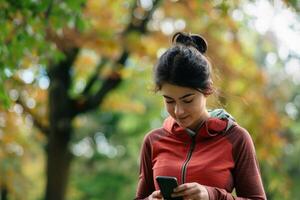 A fitness enthusiast tracking their workout progress on a smartphone app. AI generate photo