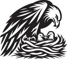 Eagle with Nest and Chicks in Black vector