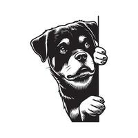 Rottweiler dog peeking face - dog face logo illustration in black and white vector