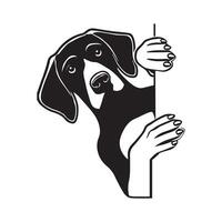 Redbone Coonhound dog peeking face - dog face logo illustration in black and white vector