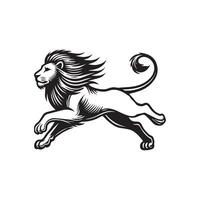 A Running lion illustration in black and white vector