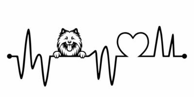 Heartbeat pulse line with Keeshond Dog Peeking - Dog and Heartbeat frequency wave with Heart Love illustration vector