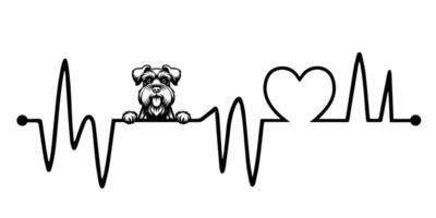 Heartbeat pulse line with Giant Schnauzer Dog Peeking - Dog and Heartbeat frequency wave with Heart Love illustration vector