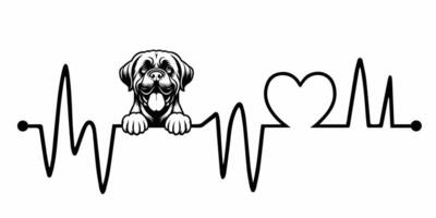 Heartbeat pulse line with Mastiff Dog Peeking - Dog and Heartbeat frequency wave with Heart Love illustration vector