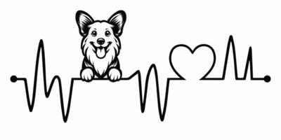 Heartbeat pulse line with Cardigan Welsh Corgi Dog Peeking - Dog and Heartbeat frequency wave with Heart Love illustration vector