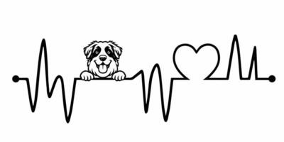 Heartbeat pulse line with Kuvasz Dog Peeking - Dog and Heartbeat frequency wave with Heart Love illustration vector