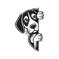 Coonhound dog peeking face - dog face logo illustration in black and white vector