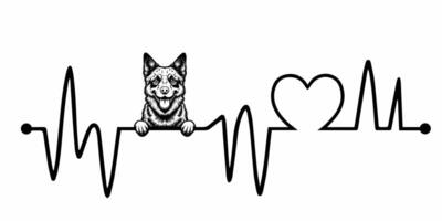 Heartbeat pulse line with Australian Cattle Dog Peeking - Dog and Cardiogram wave with Heart Love illustration vector