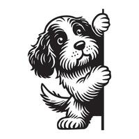 Clumber Spaniel dog peeking face - dog face logo illustration in black and white vector