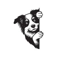 Australian Shepherd dog peeking face - dog face logo illustration in black and white vector