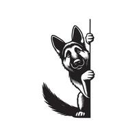 German Shepherd dog peeking face - dog face logo illustration in black and white vector