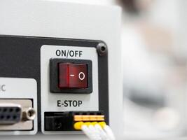 switch off on control electricity button technology power icon turnoff turn on design light equipment push energy power toggle concept web factory interface shutdown turning press panel copy space photo