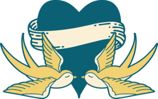 two birds with a heart and ribbon on a transparent background png
