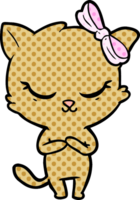 cute cartoon cat with bow drawing png