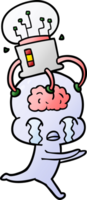 cartoon big brain alien crying with brain interface drawing png