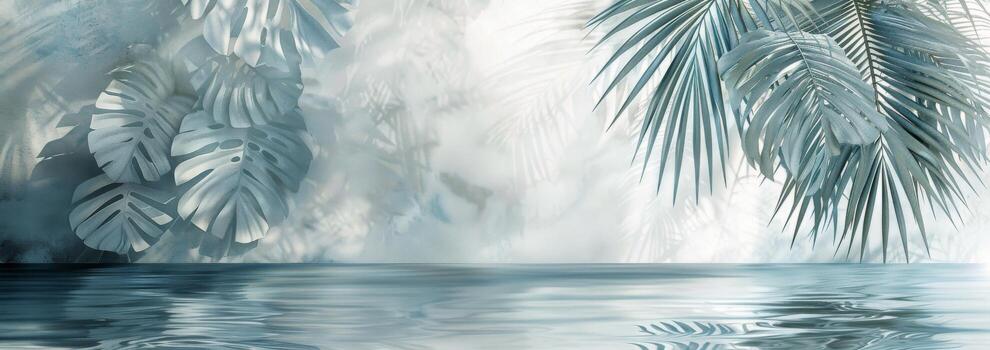 Palm Trees Reflecting in Calm Water at Dawn photo