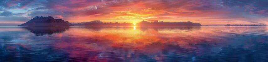 Serene Sunset Over Mountains and Calm Water photo