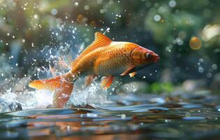 Golden Carp Leaping From the Water at Sunset photo