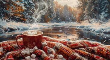 Winter Hot Chocolate With Marshmallows on a Snowy Day photo