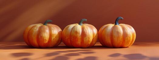 Four Pumpkins Resting on a Tan Surface photo