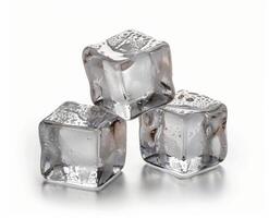 Three Clear Ice Cubes On White Background photo