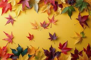 Colorful Autumn Leaves Surrounding a Yellow Blank Card photo