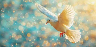 White Dove In Flight Against A Bokeh Background photo