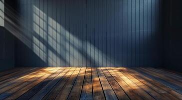 Dark Wooden Wall With Spotlights And Foreground photo