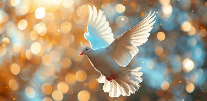 blanco paloma en vuelo en contra un bokeh antecedentes foto