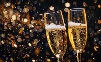 Three Glasses of Champagne With Golden Confetti photo
